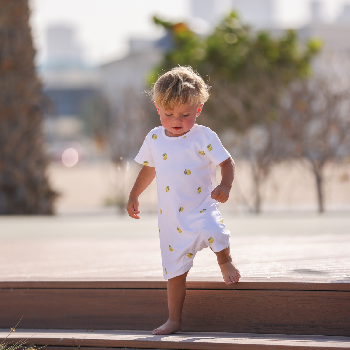 Smart Bamboo Zipper Romper - Lemon Party