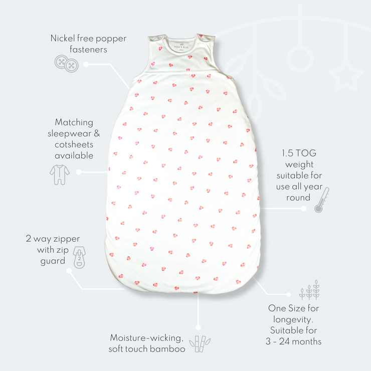 Bamboo and Organic Cotton Sleeping Bag 1.5 TOG Heart Baby