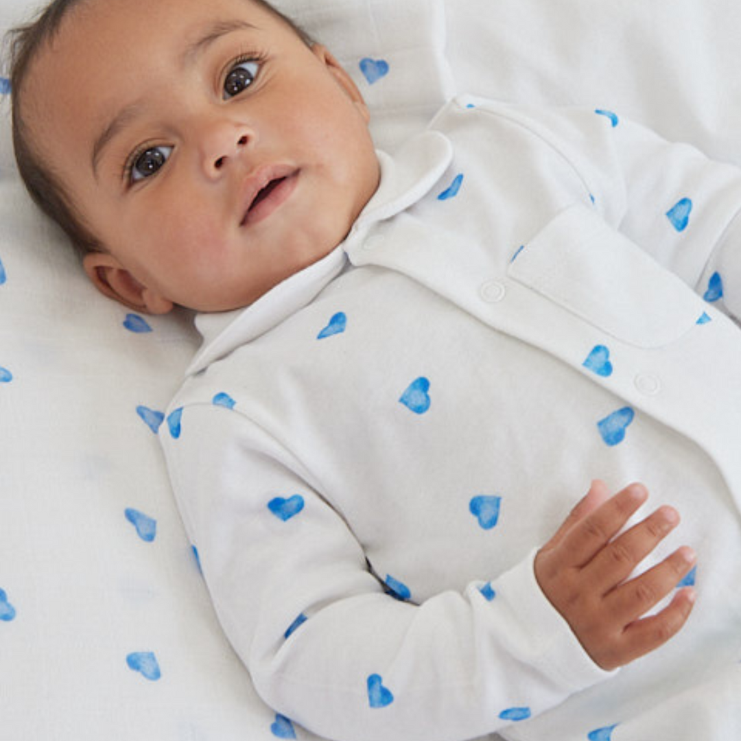 Sleepsuit with Collar - Blue Heart