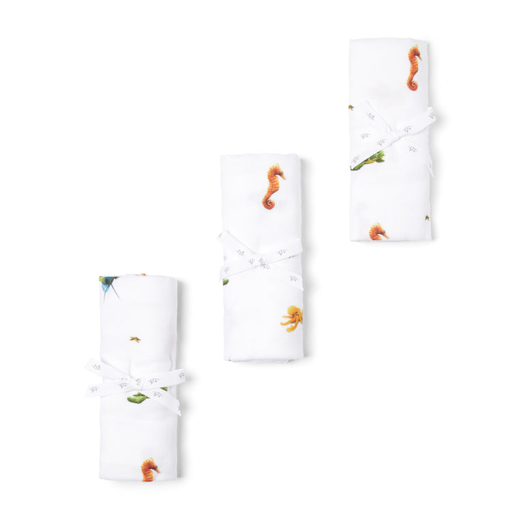 3 Pack - Ocean Classic Muslin Squares