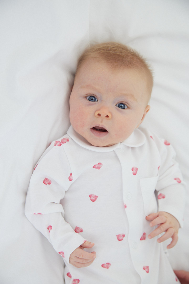 Sleepsuit with Collar - Pink Heart