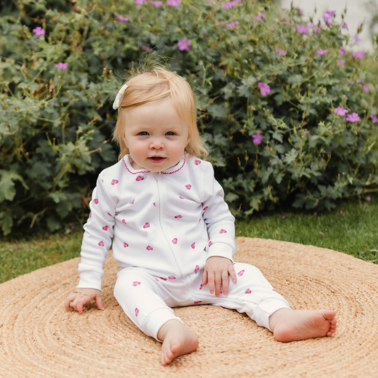 Sleepsuit with Trim - Pink Heart