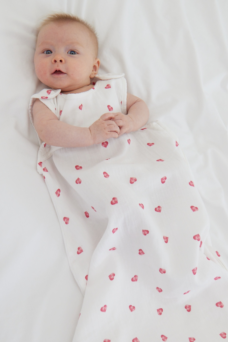 Muslin Sleeping Bag (0.5 TOG) - Heart