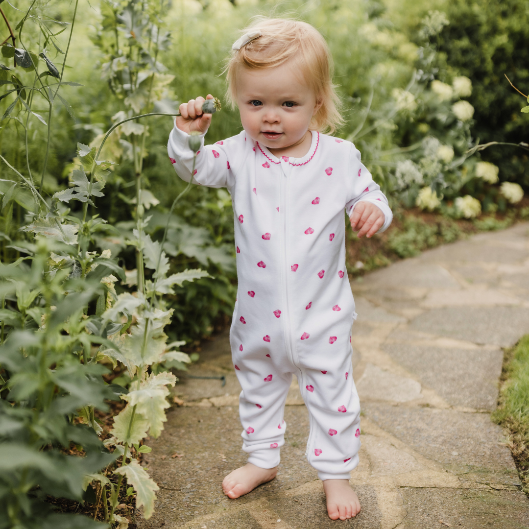 Sleepsuit with Trim - Pink Heart