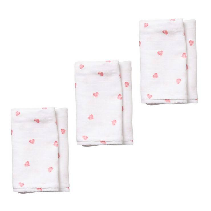 3 Pack - Heart Muslin Squares