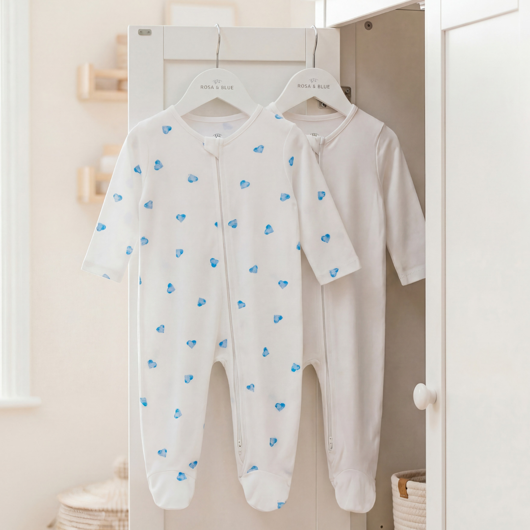Sleepsuit 2 Pack - Blue Heart / White