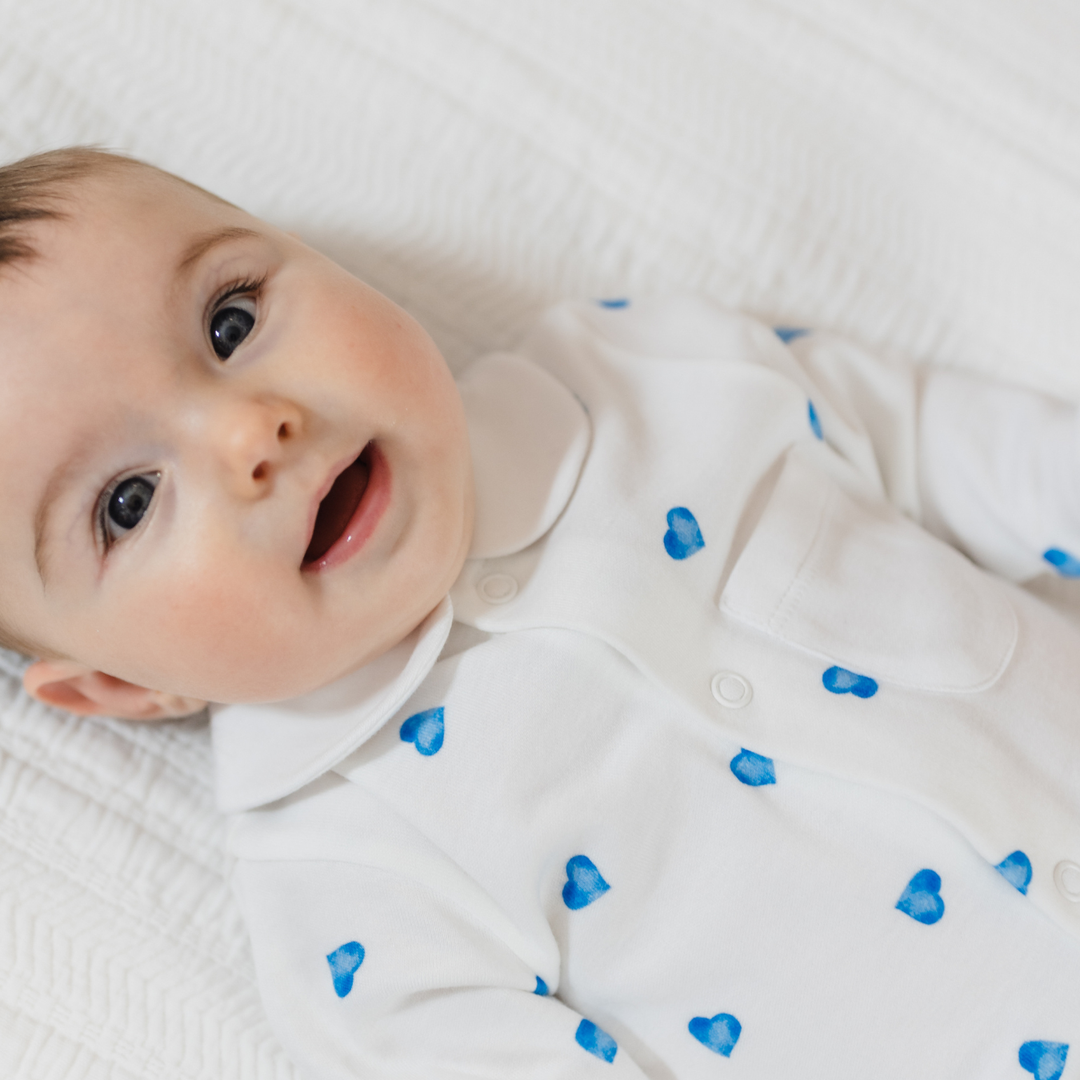 Sleepsuit with Collar - Blue Heart