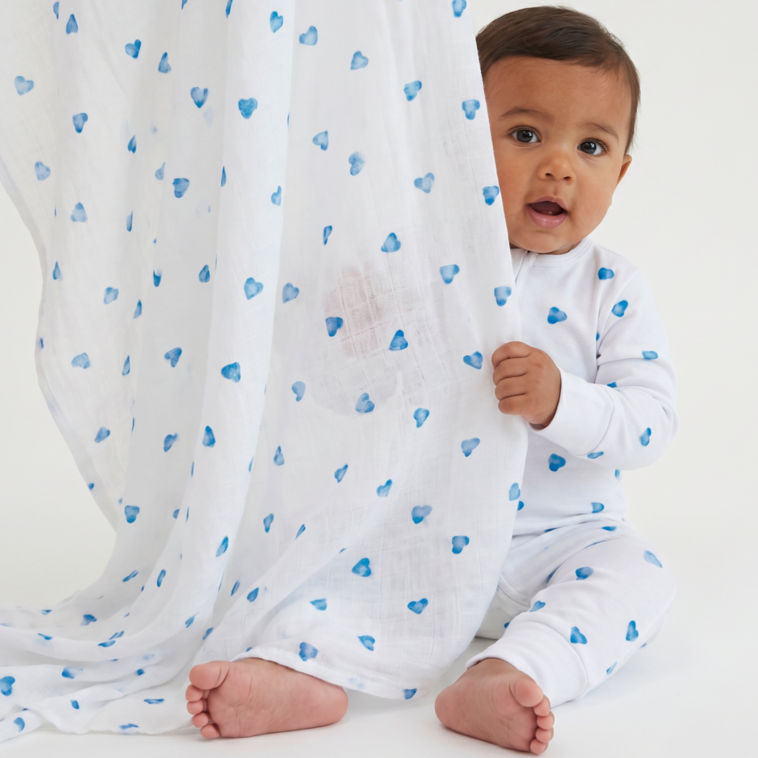 XL Bamboo Muslin Swaddle - Blue Heart