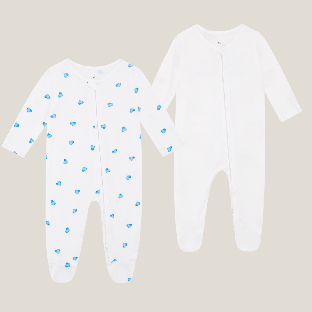 Sleepsuit 2 Pack - Blue Heart / White
