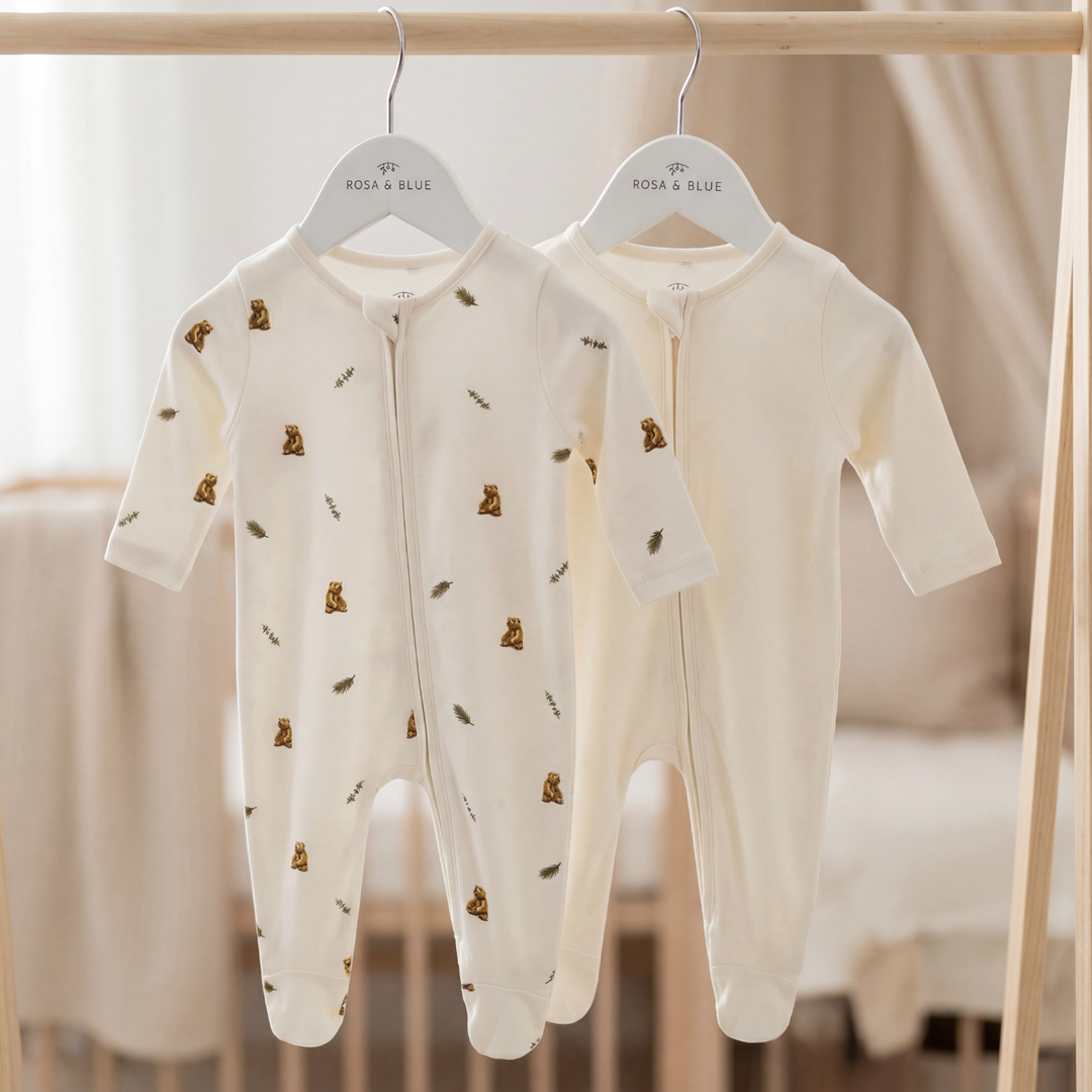 Sleepsuit 2 Pack - Brown Bear/ Warm White