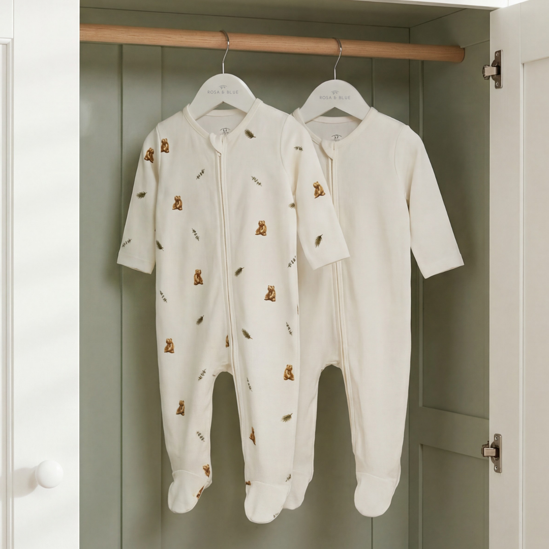 Sleepsuit 2 Pack - Brown Bear/ Warm White