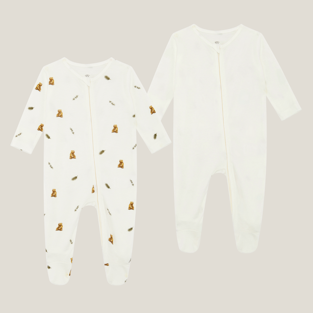 Brown Bear 2 Pack Sleepsuits