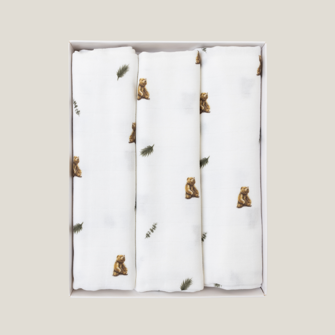 Bamboo Muslin Gift Set - Brown Bear