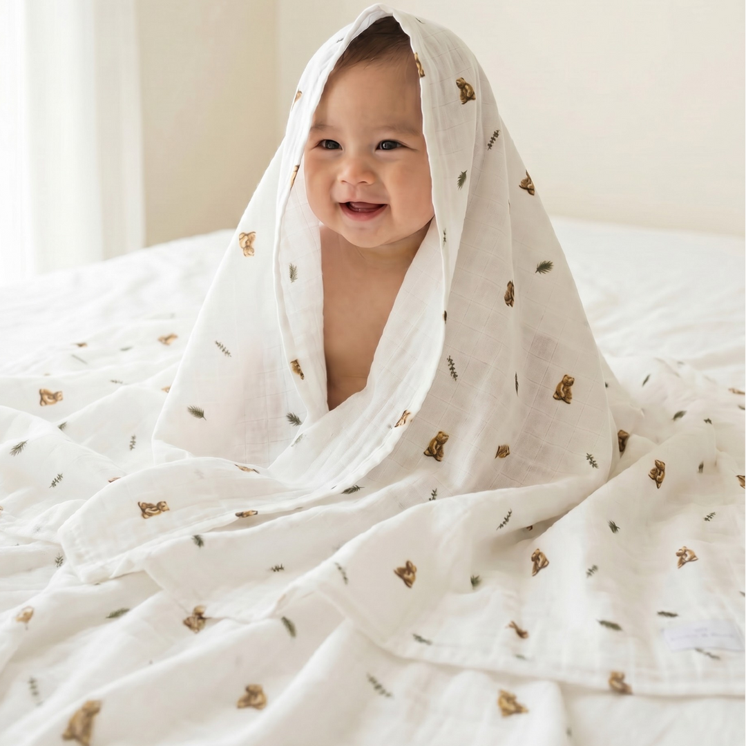 XL Bamboo Muslin Swaddle - Brown Bear