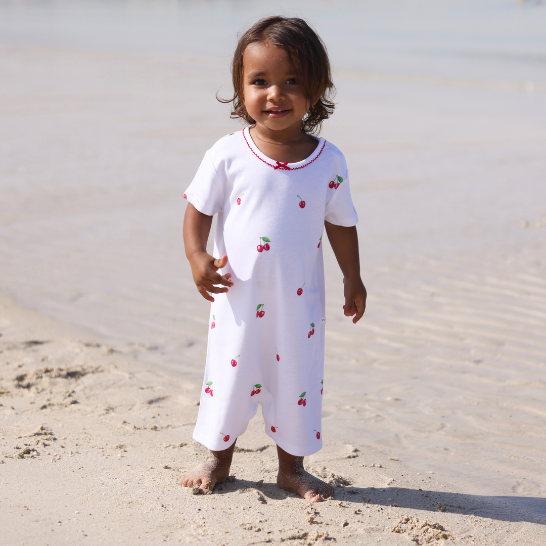 Romper with Trim - Cherry