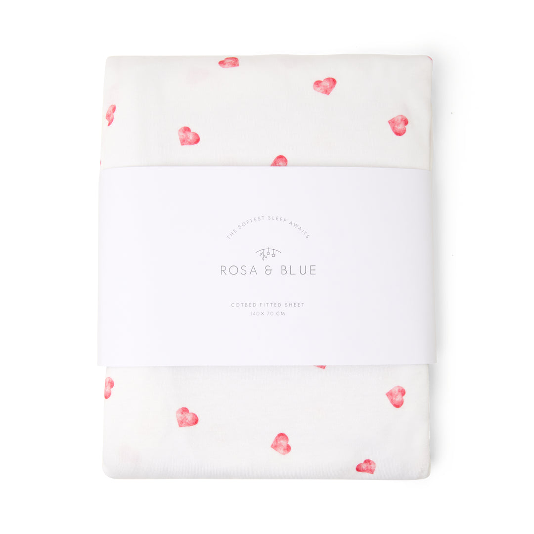 Cotbed Fitted Sheet - Pink Heart