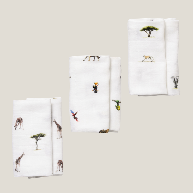 3 Pack - Giraffe / Jungle / Safari Original Muslin Squares