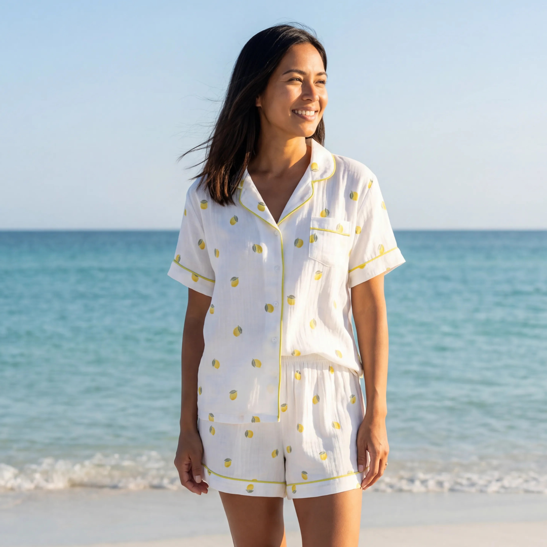 (PRE-ORDER) Women's Muslin Summer Pyjamas - Lemon