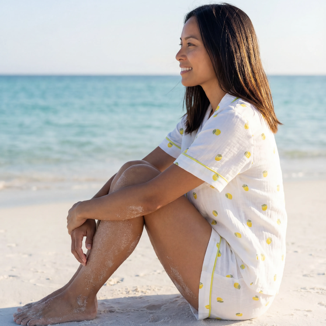 (PRE-ORDER) Women's Muslin Summer Pyjamas - Lemon