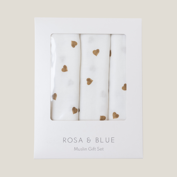 Bamboo Muslin Gift Set - Neutral Heart