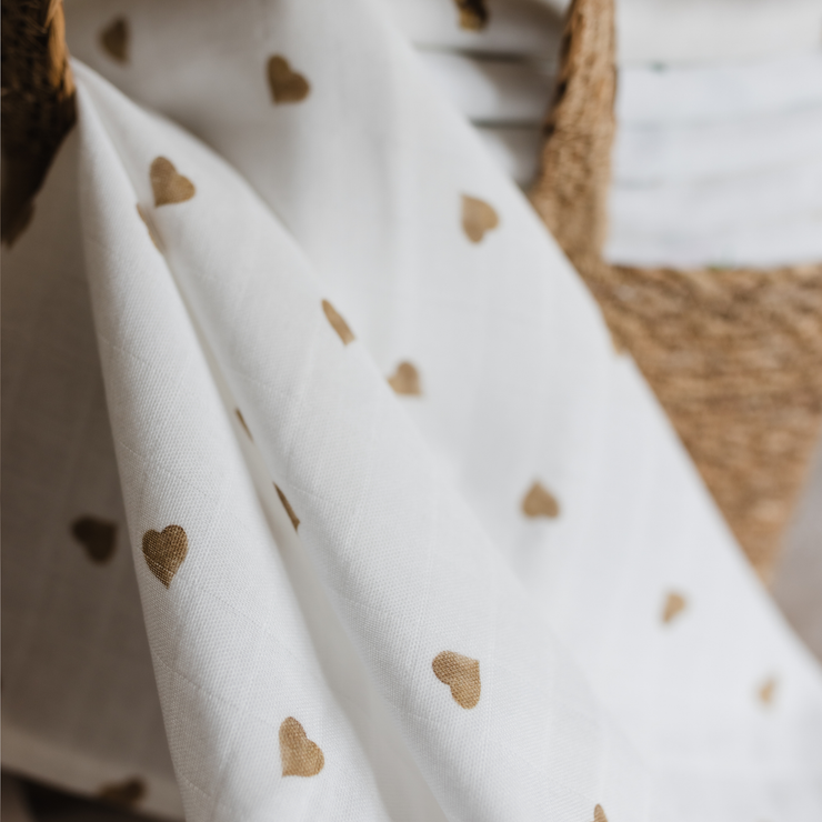 Bamboo Muslin Gift Set - Neutral Heart