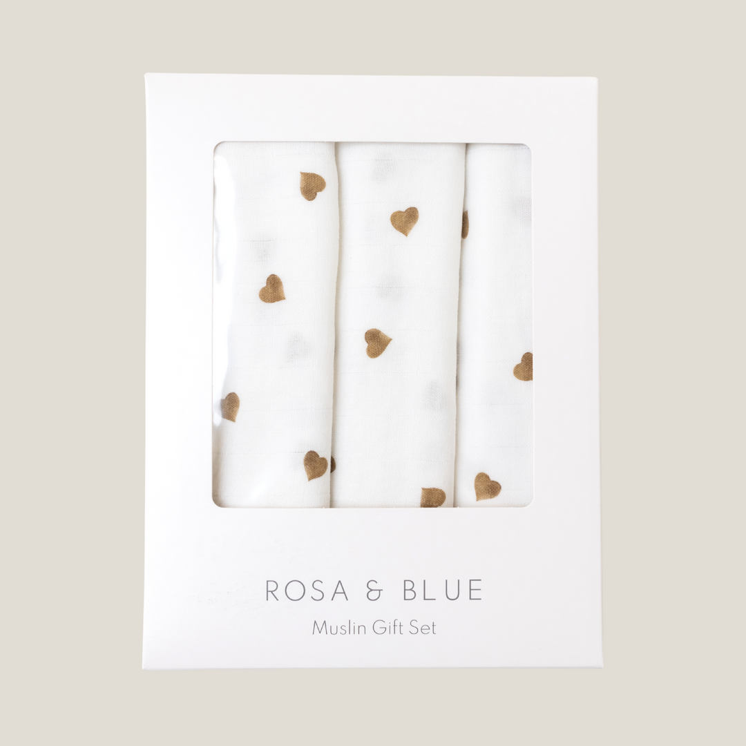 Bamboo Muslin Gift Set - Neutral Heart