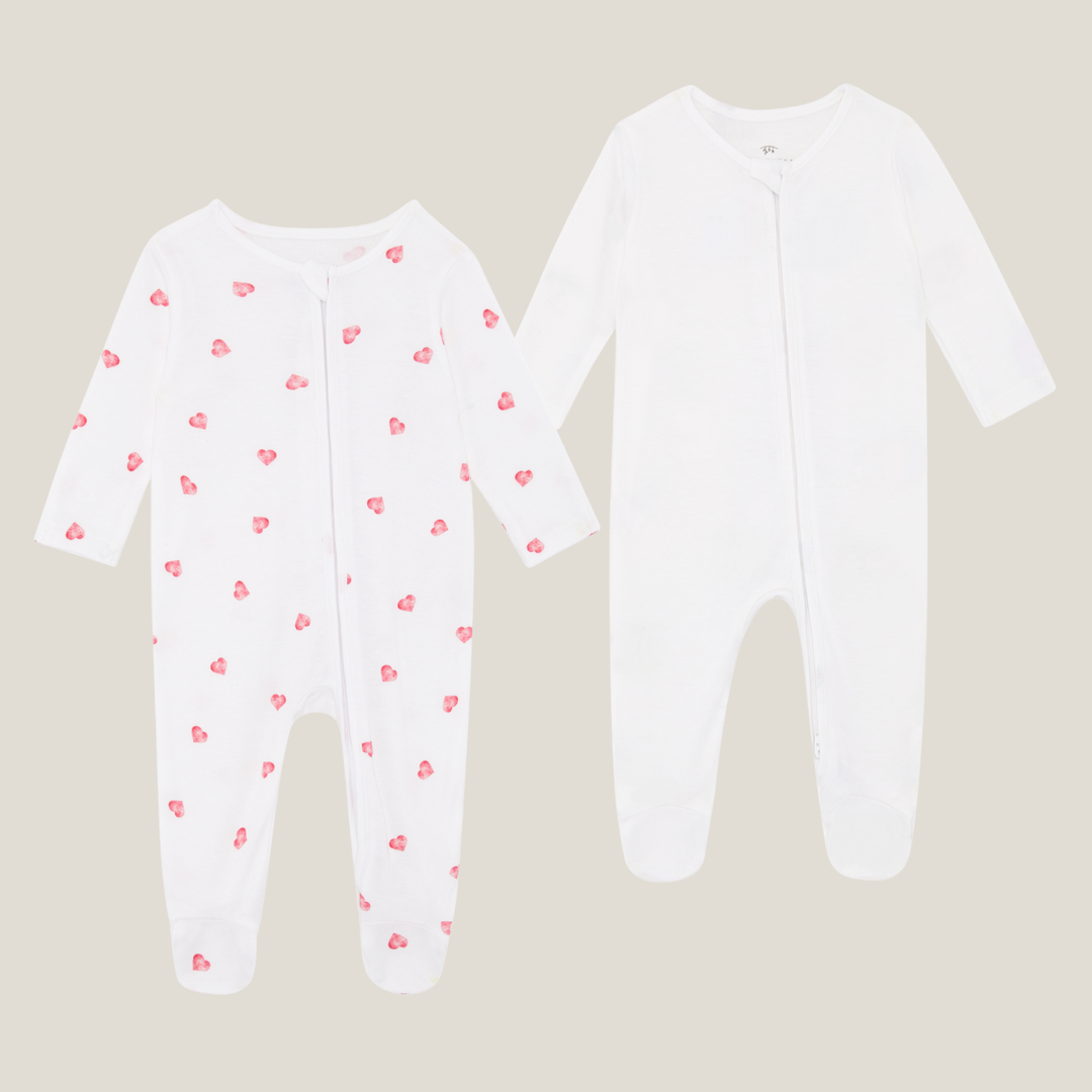 Pink Heart 2 Pack Sleepsuits