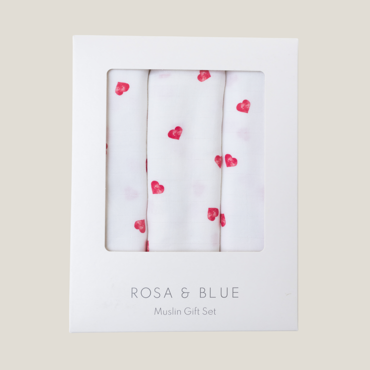 Bamboo Muslin Gift Set - Pink Heart