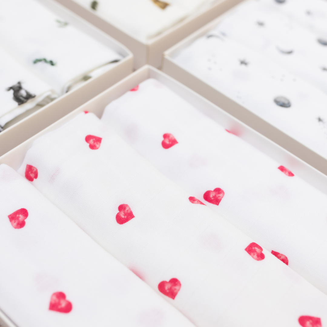 Bamboo Muslin Gift Set - Pink Heart