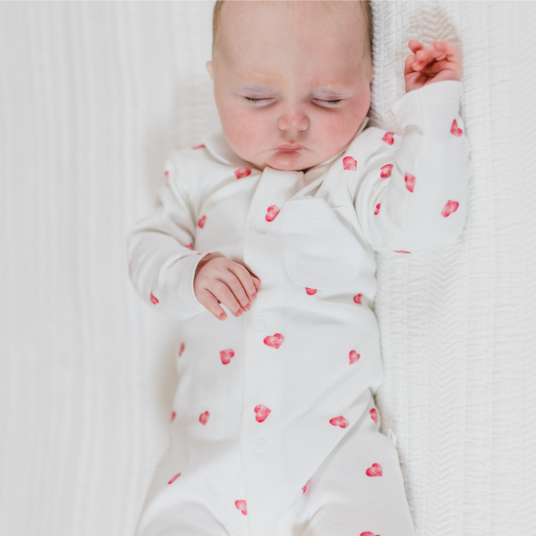 Sleepsuit with Collar - Pink Heart