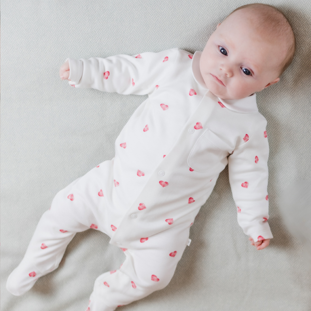 Sleepsuit with Collar - Pink Heart