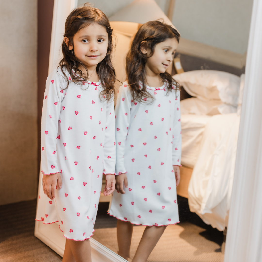 Long Sleeve Nightdress - Pink Heart