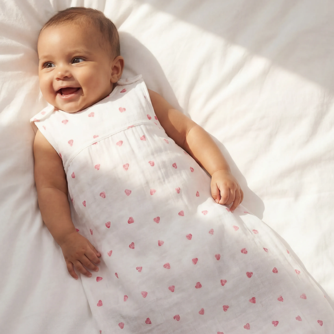 Muslin Sleeping Bag 0.5 TOG - Pink Heart