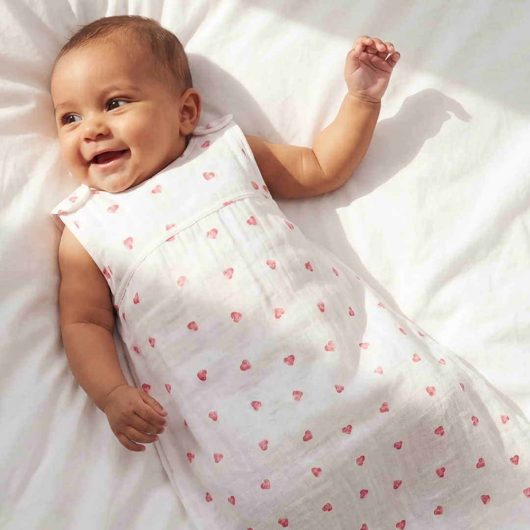 Muslin Sleeping Bag 0.5 TOG - Pink Heart