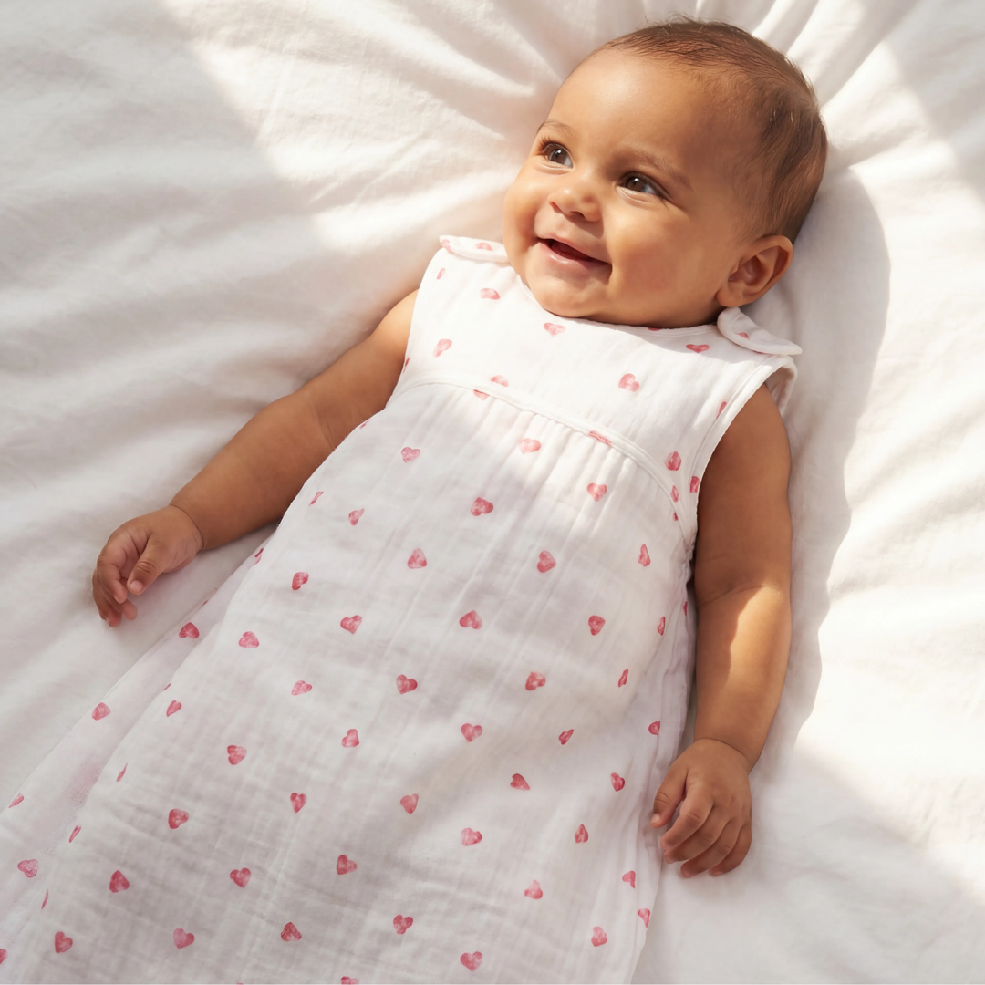 Muslin Sleeping Bag 0.5 TOG - Pink Heart