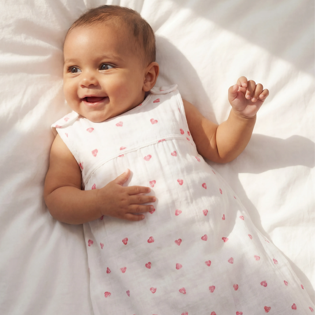 Muslin Sleeping Bag 0.5 TOG - Pink Heart