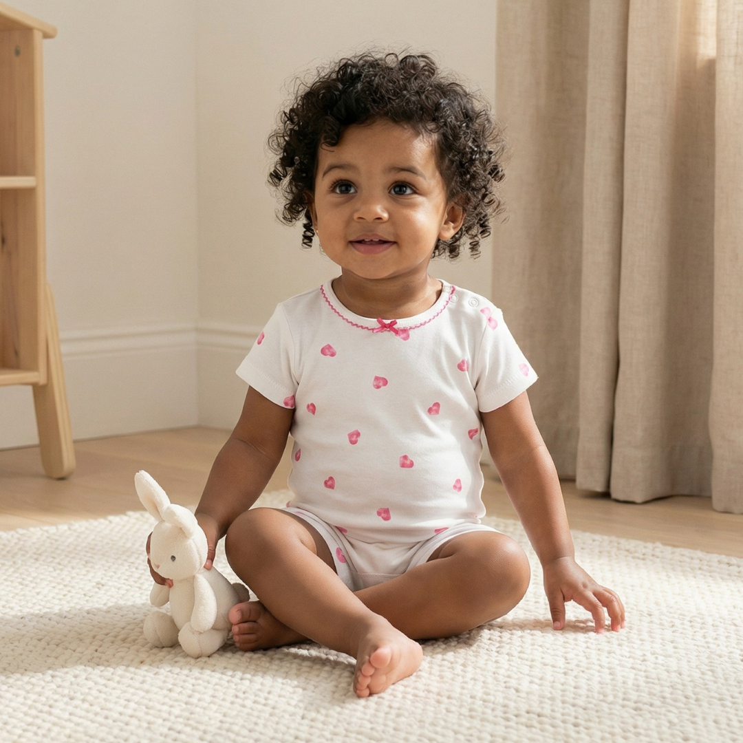 Romper with Trim - Pink Heart