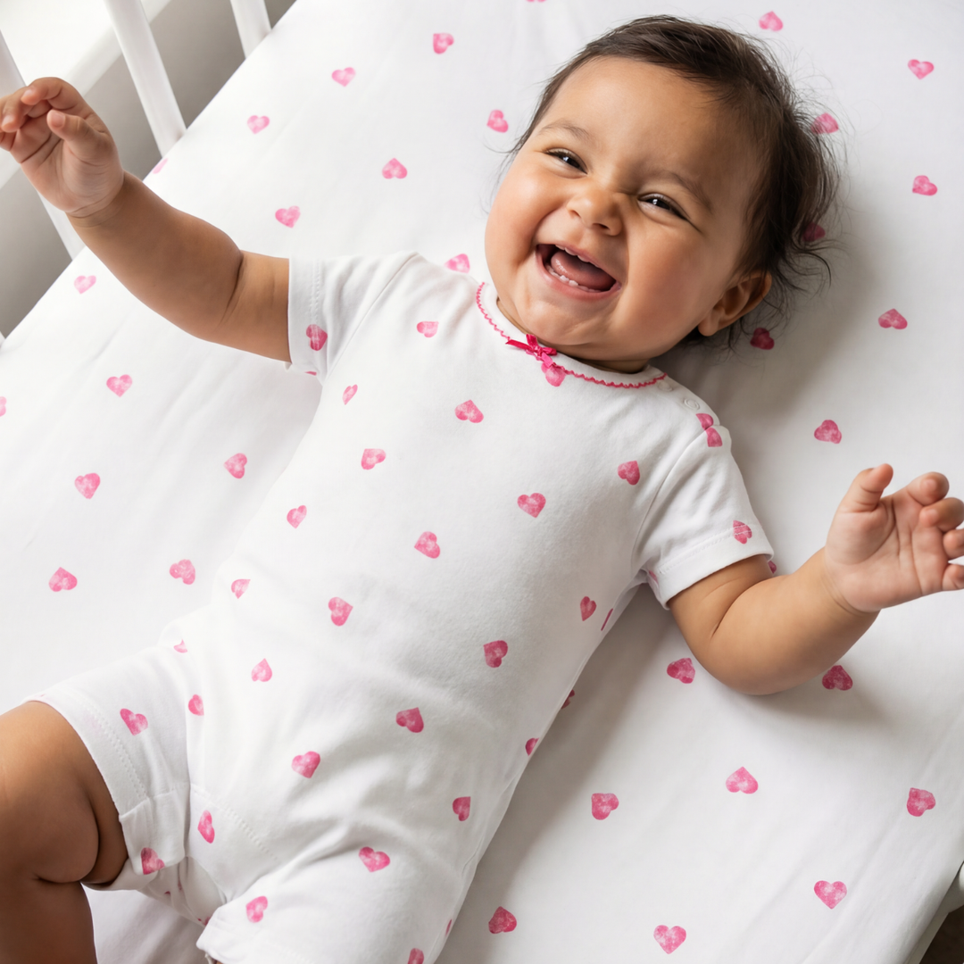 Cotbed Fitted Sheet - Pink Heart