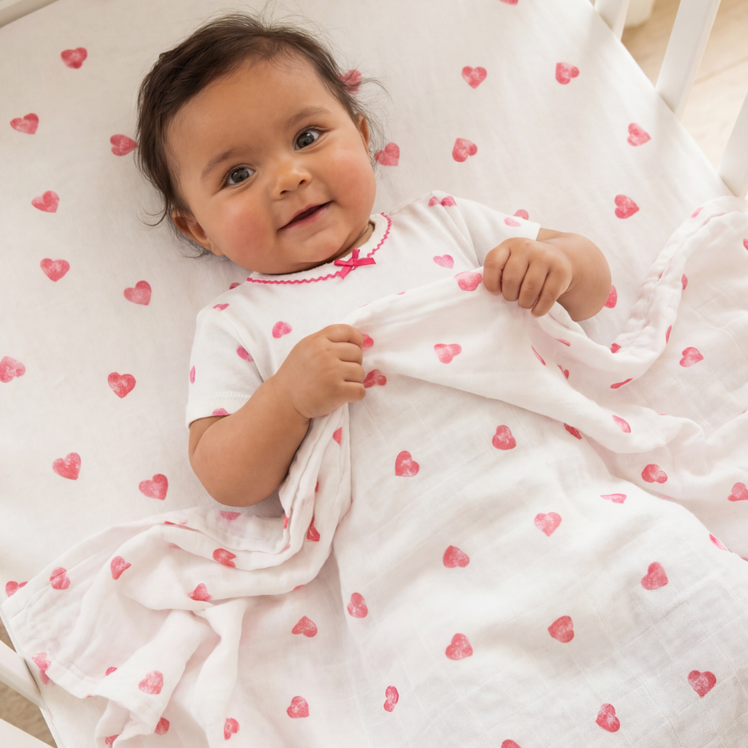 Cotbed Fitted Sheet - Pink Heart