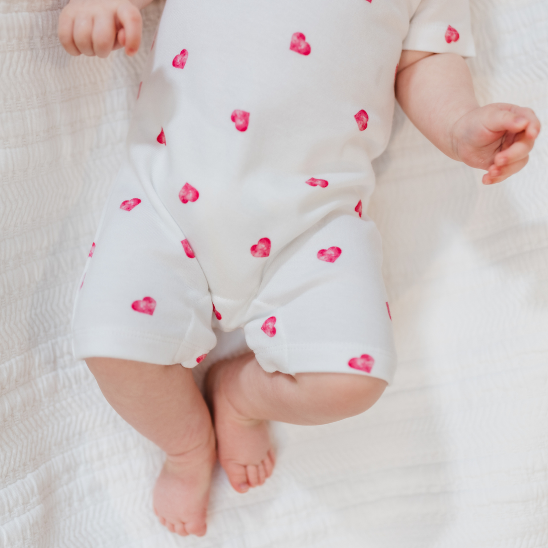 Romper with Trim - Pink Heart