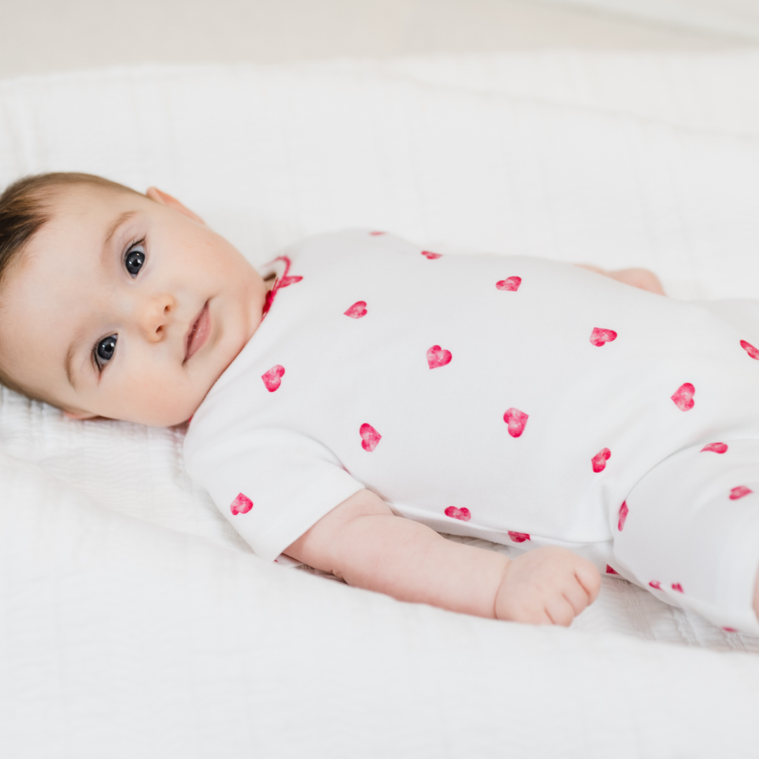 Romper with Trim - Pink Heart