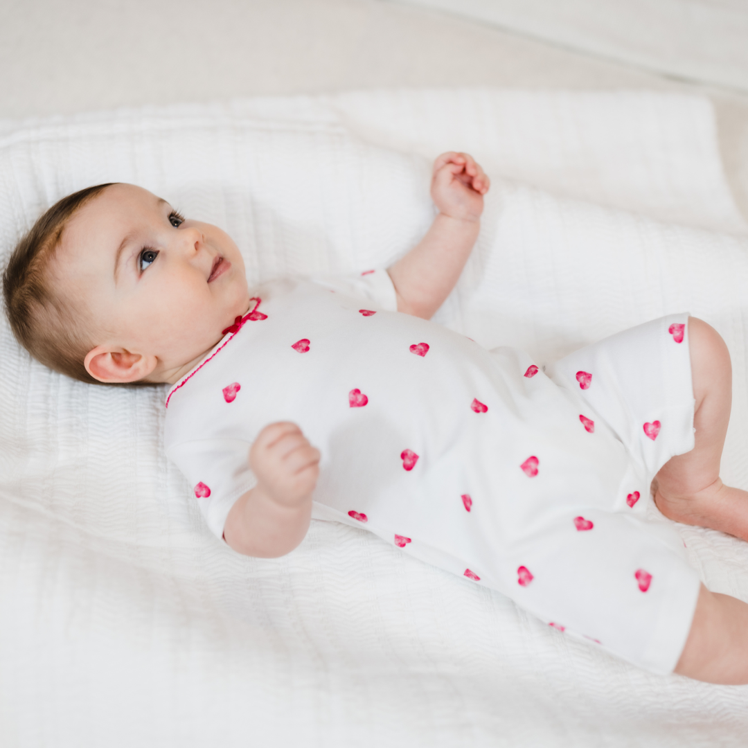 Romper with Trim - Pink Heart