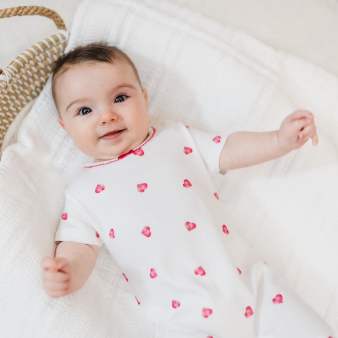 Romper with Trim - Pink Heart