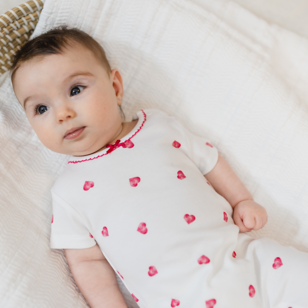 Romper with Trim - Pink Heart