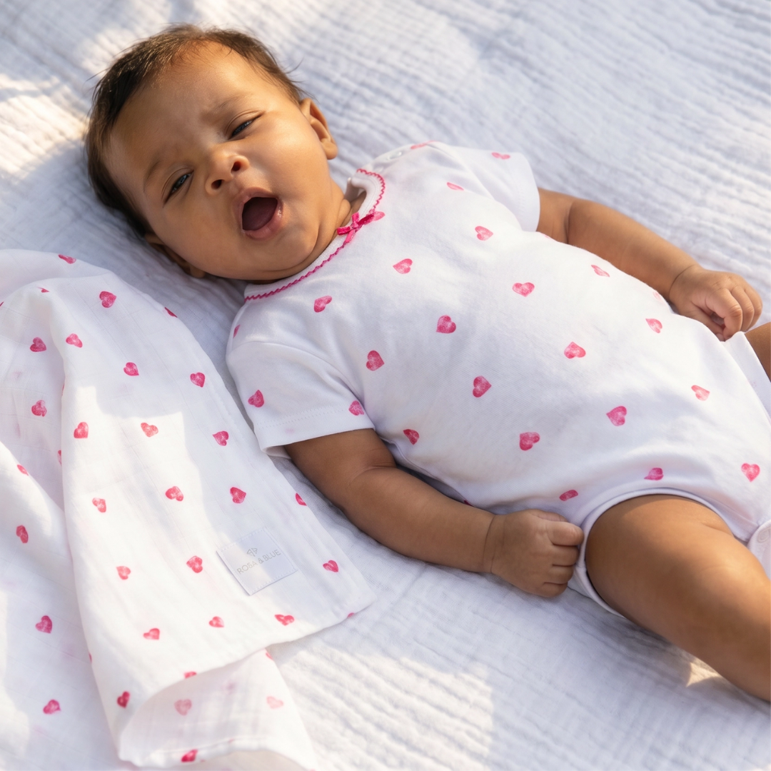 Romper with Trim - Pink Heart