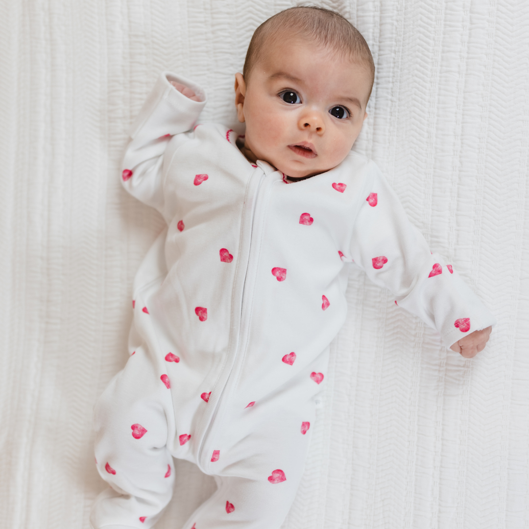 Sleepsuit with Trim - Pink Heart