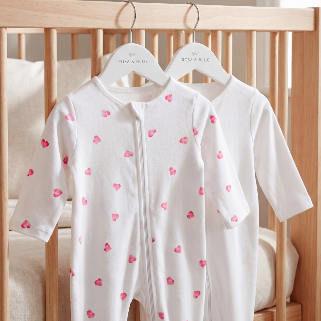 Sleepsuit 2 Pack - Pink Heart / White
