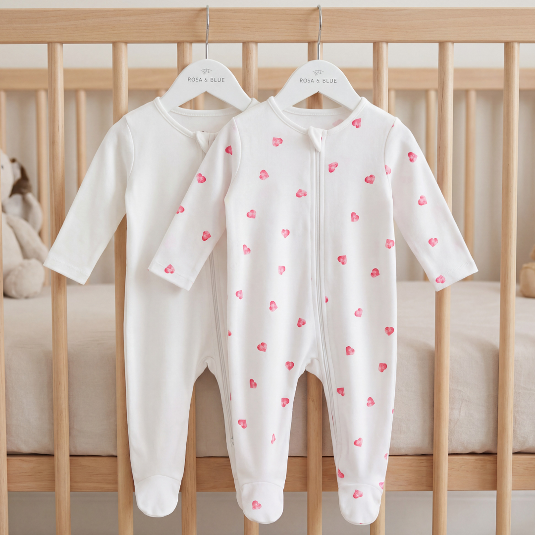 Sleepsuit 2 Pack - Pink Heart / White
