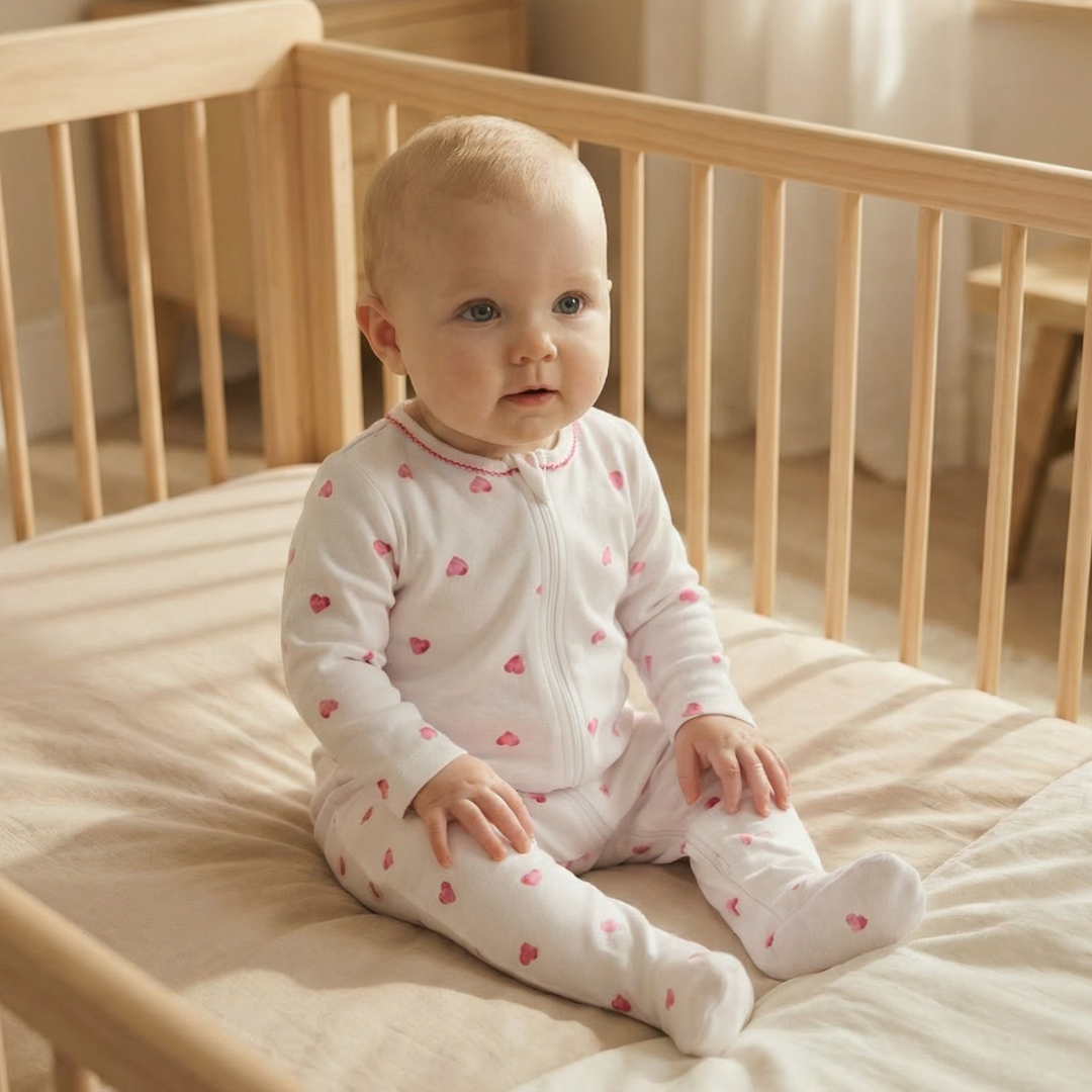 Sleepsuit with Trim - Pink Heart