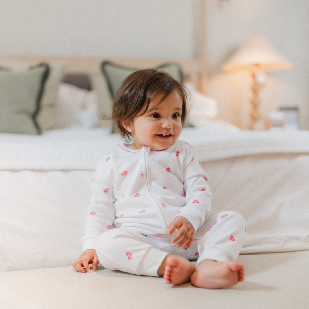 Sleepsuit with Trim - Pink Heart